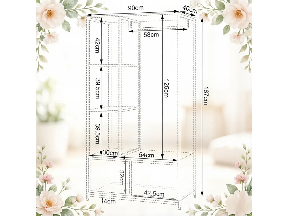 Industrielle offene Garderobe mit Lagerregalen, Metallgarderobe und MDF-E1-Multifunktion