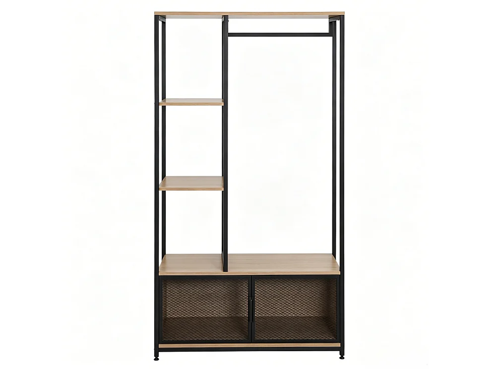 Industrielle offene Garderobe mit Lagerregalen, Metallgarderobe und MDF-E1-Multifunktion