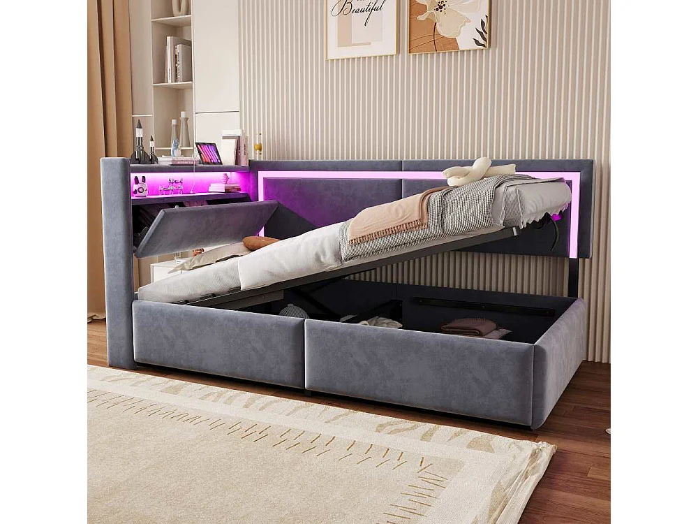 Divano-letto 90x200 cm con LED, USB e contenitore idraulico – divano multifunzionale confortevole e pratico