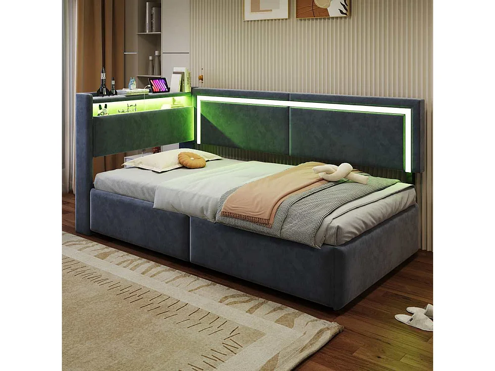Divano-letto 90x200 cm con LED, USB e contenitore idraulico – divano multifunzionale confortevole e pratico