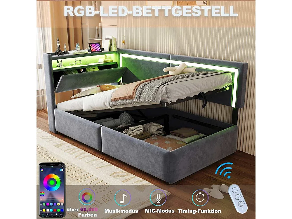 Divano-letto 90x200 cm con LED, USB e contenitore idraulico – divano multifunzionale confortevole e pratico