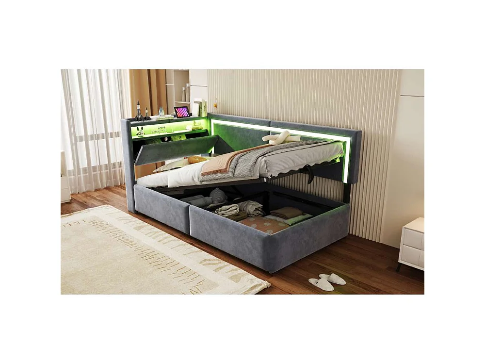Divano-letto 90x200 cm con LED, USB e contenitore idraulico – divano multifunzionale confortevole e pratico