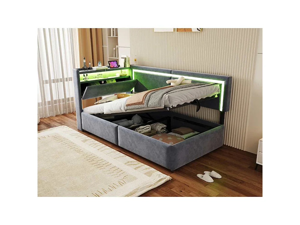 Divano-letto 90x200 cm con LED, USB e contenitore idraulico – divano multifunzionale confortevole e pratico