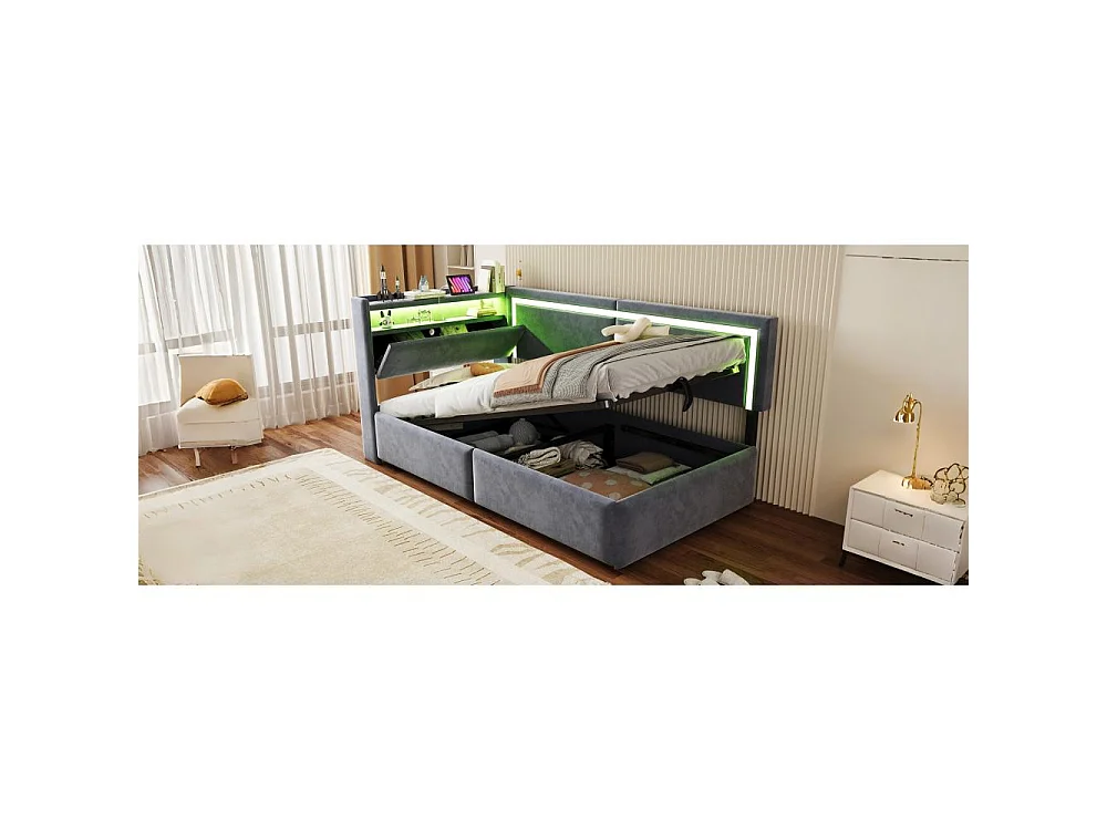 Divano-letto 90x200 cm con LED, USB e contenitore idraulico – divano multifunzionale confortevole e pratico