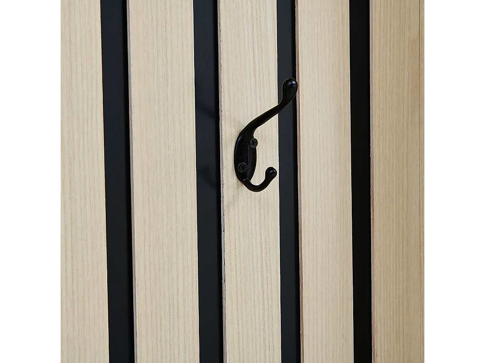 Moderner Garderobenschrank mit Spiegel und Bank – Funktionelles Eingangsset mit Teleskopstange, Regalen und Schuhregal