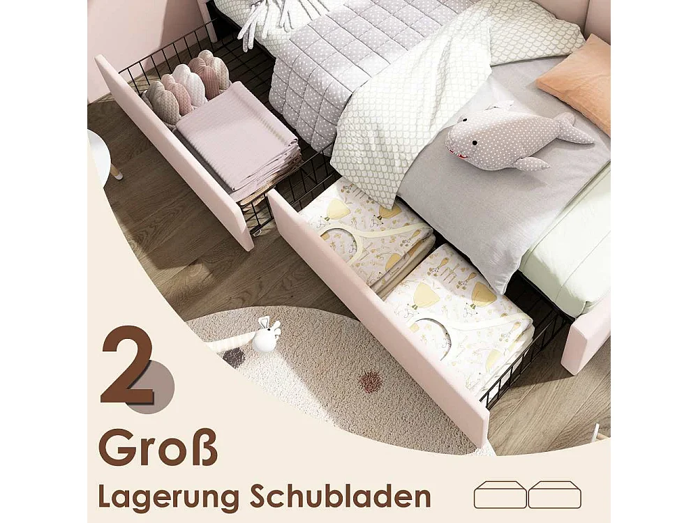 Letto imbottito 90x190 cm con cassetti, divano letto giorno in velluto con rete inclusa, senza materasso