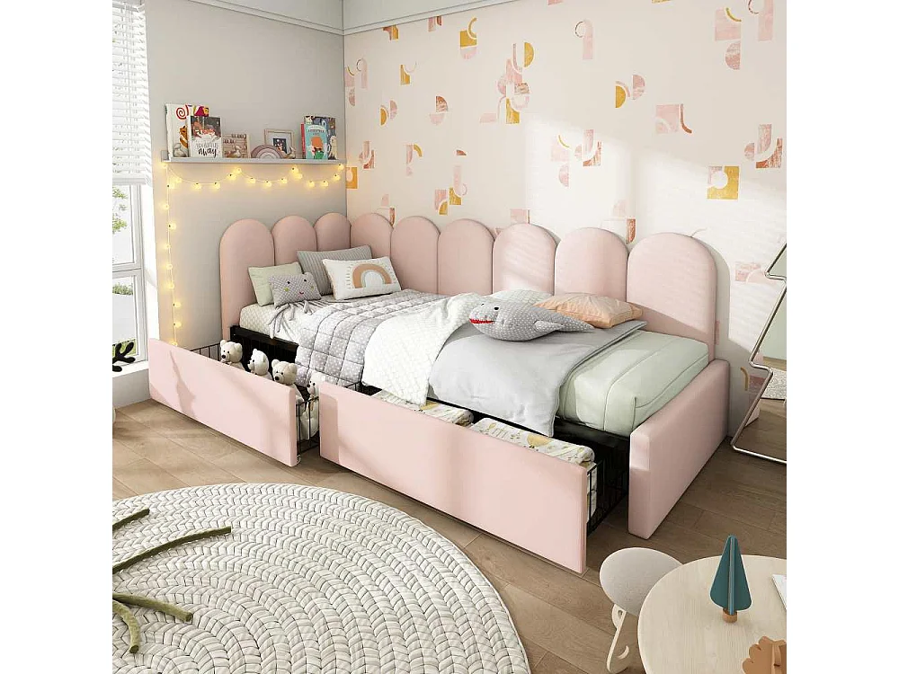 Letto imbottito 90x190 cm con cassetti, divano letto giorno in velluto con rete inclusa, senza materasso