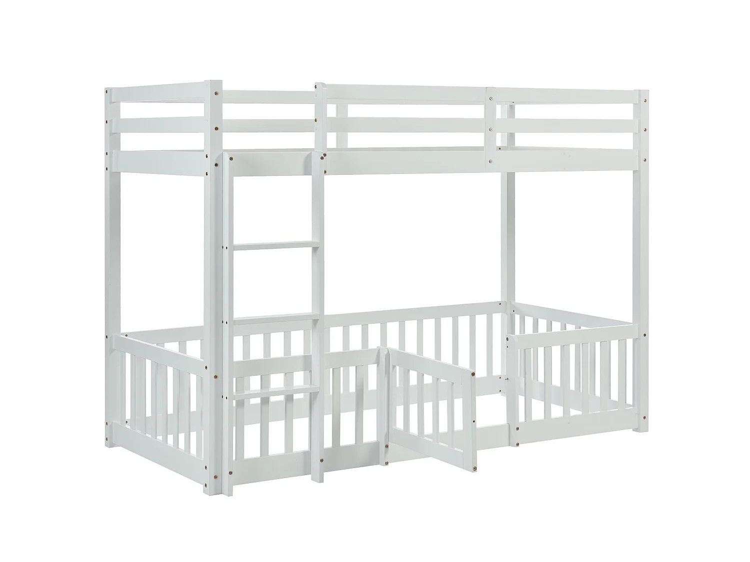 Lit superposé avec escalier droit, lit avec barrières et petite porte, lit bébé avec protection anti-chute et barreaux, bois massif, (200 x 90 cm)