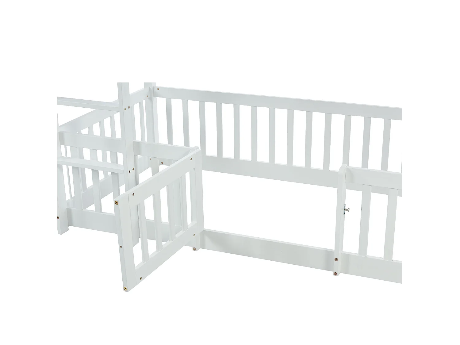 Lit superposé avec escalier droit, lit avec barrières et petite porte, lit bébé avec protection anti-chute et barreaux, bois massif, (200 x 90 cm)