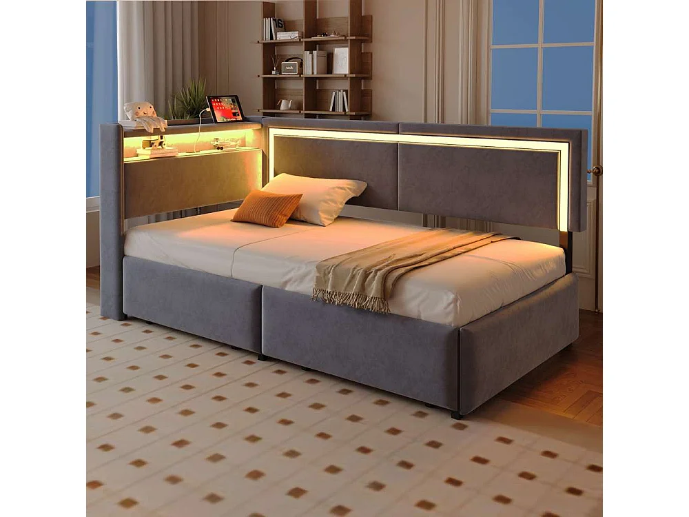 Divano-letto 90x200 cm con LED, USB e contenitore idraulico – divano multifunzionale confortevole e pratico
