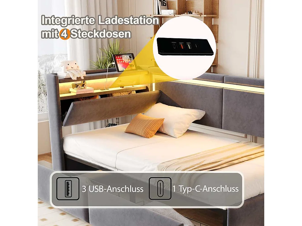 Divano-letto 90x200 cm con LED, USB e contenitore idraulico – divano multifunzionale confortevole e pratico