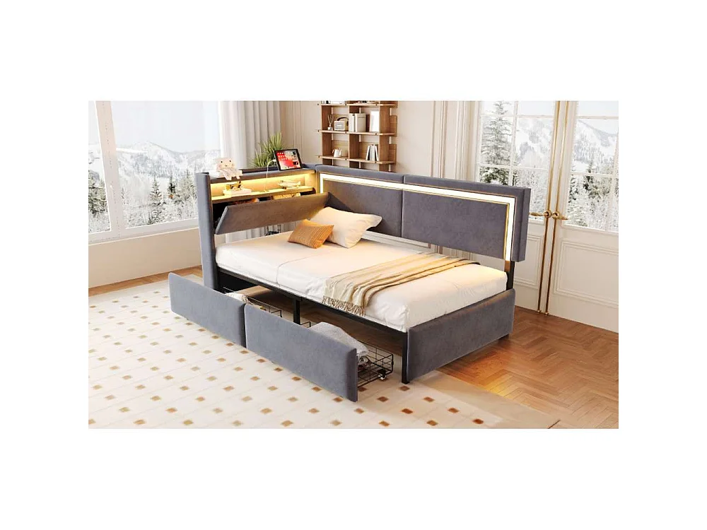 Divano-letto 90x200 cm con LED, USB e contenitore idraulico – divano multifunzionale confortevole e pratico