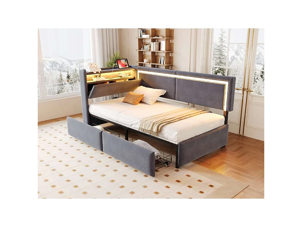 Divano-letto 90x200 cm con LED, USB e contenitore idraulico – divano multifunzionale confortevole e pratico
