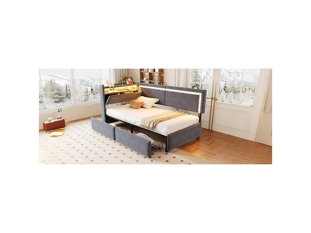 Divano-letto 90x200 cm con LED, USB e contenitore idraulico – divano multifunzionale confortevole e pratico