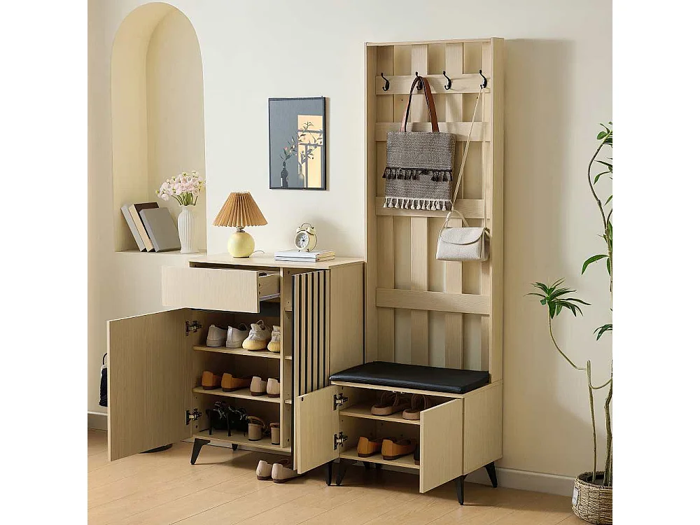 Garderobe Moderne avec Banc et Sideboard – Solution de Rangement Élégante pour Hall, Entrée et Chambre