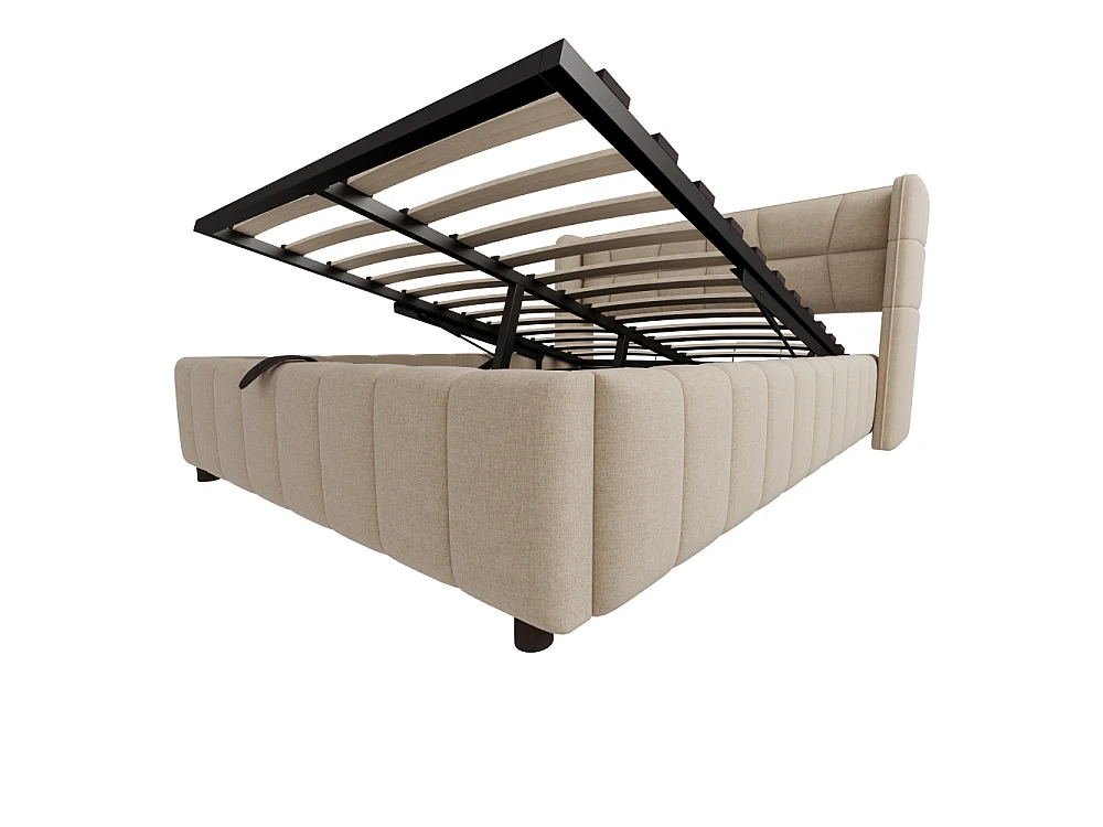 140 x 200 cm Polsterbett Kinderbett Stauraumbett mit Lattenrost, Kopfteil, Leinenbezug und Hebemechanismus, robustes Jugendbett bis 150 kg