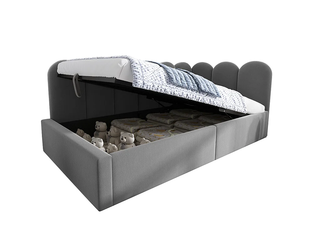 Lit polster Daybett 90x200 cm, canapé-lit hydraulique avec rangement, lit enfant avec sommier métallique, velours, sans matelas