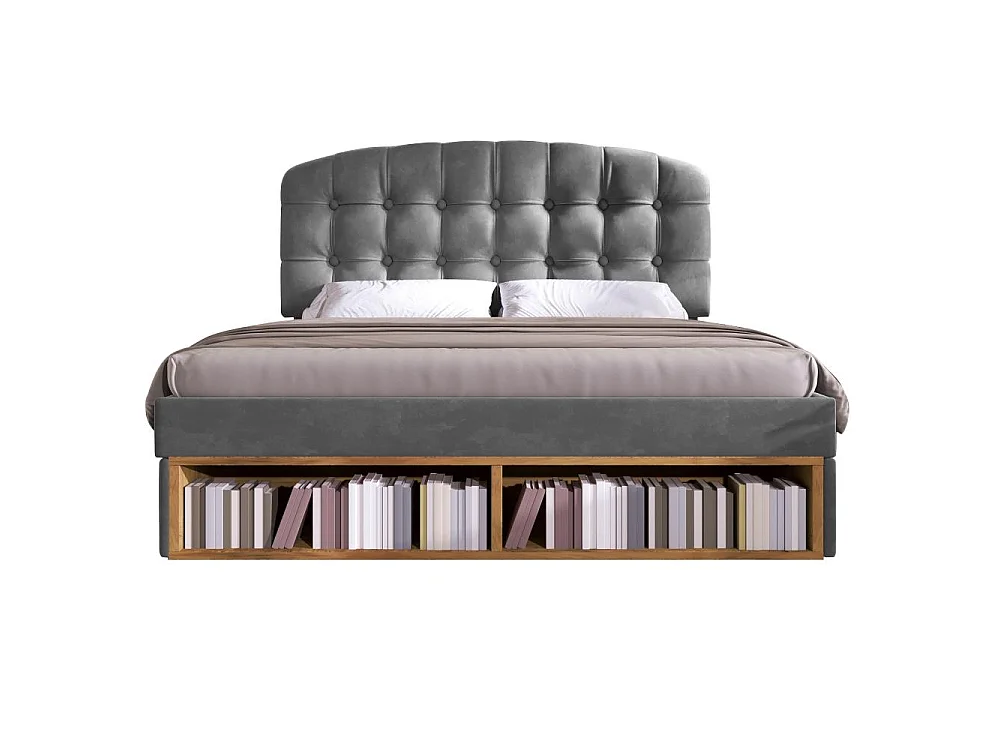 140x190 cm Lit Polster en Velours avec Tête Réglable, Rangement Intégré, Sommier à Lattes et Design Élégant