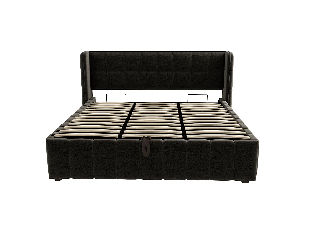 180 x 200 cm Polsterbett Kinderbett Stauraumbett mit Lattenrost, Kopfteil, Leinenbezug und Hebemechanismus, robustes Jugendbett bis 150 kg