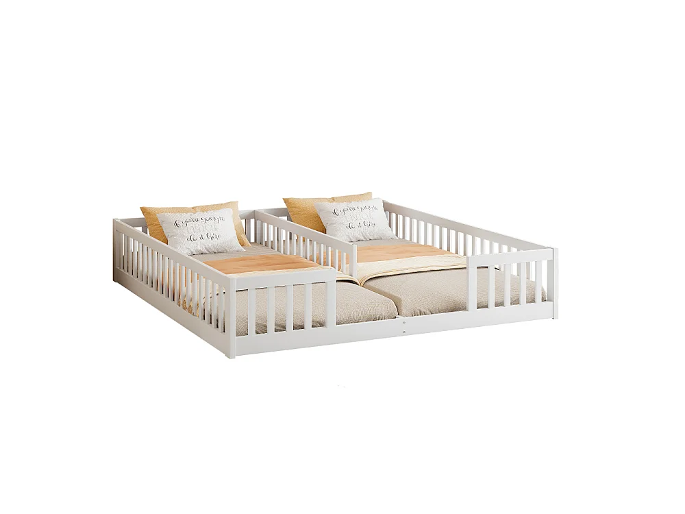 Kinderbed 90 x 200 cm met beugels, grenen en MDF structuur, geschikt voor 2 kinderen, eenvoudige montage