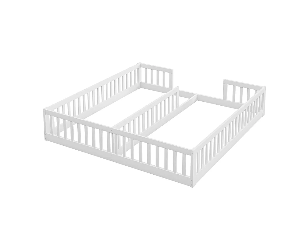 Kinderbed 90 x 200 cm met beugels, grenen en MDF structuur, geschikt voor 2 kinderen, eenvoudige montage
