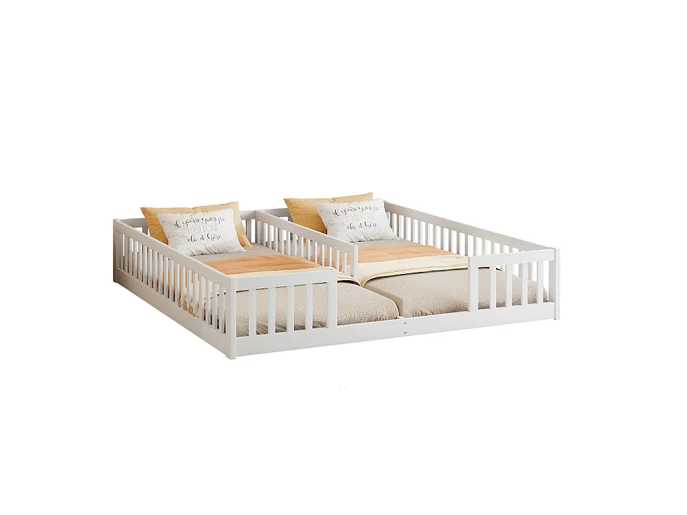 Kinderbed 90x200 cm met beugels en lattenbodem, grenenhout en MDF-paneel, geschikt voor 2 kinderen, eenvoudige montage