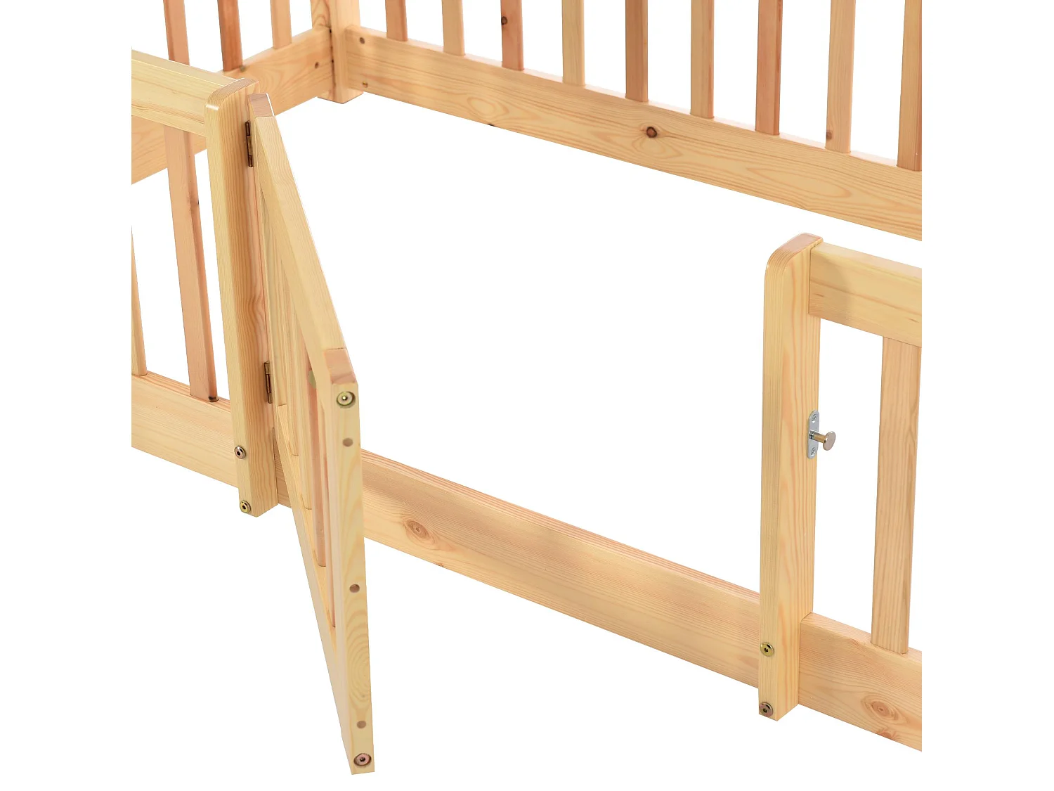 Lit superposé avec escalier droit, lit avec barrières et petite porte, lit bébé avec protection anti-chute et barreaux, bois massif, (200 x 90 cm)