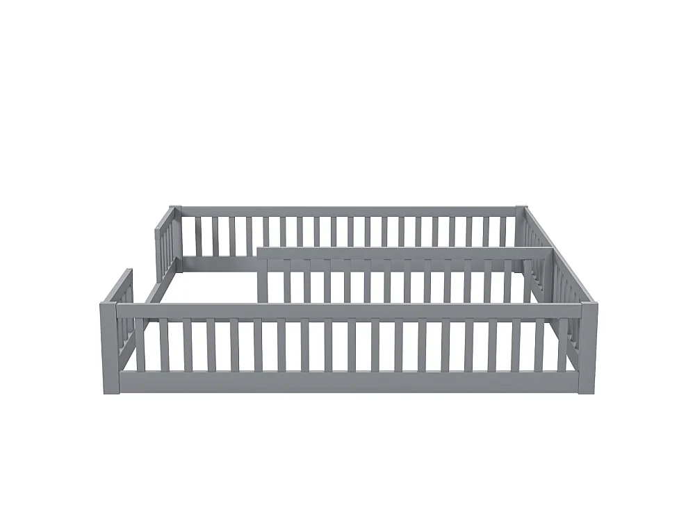 Cama infantil 90x200 cm con barandillas de seguridad, panel de madera de pino y MDF, ideal para 2 niños, montaje fácil