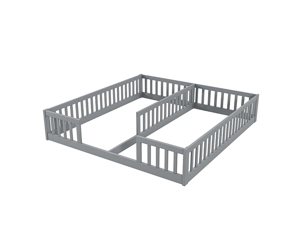Cama infantil 90x200 cm con barandillas de seguridad, panel de madera de pino y MDF, ideal para 2 niños, montaje fácil
