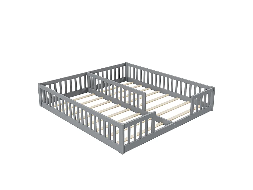 Cama infantil 90x200 cm con barandillas de seguridad y somier, panel en madera de pino y MDF, para 2 niños, fácil montaje
