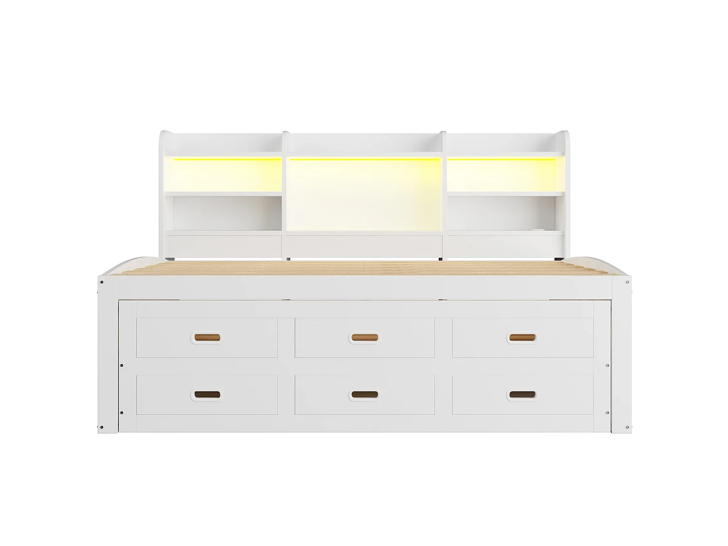 Canapé-lit Multifonction avec Télécommande LED, 90 x 200cm, 3 Tiroirs et Rangement, Design Extensible avec USB et Type-C, Blanc