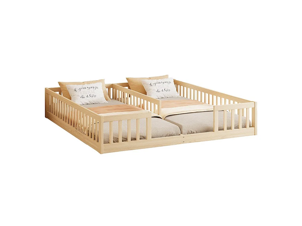 Letto bambino 90x200 cm con sponde di sicurezza e doghe, pannello in legno di pino e MDF, adatto a 2 bambini, facile da montare