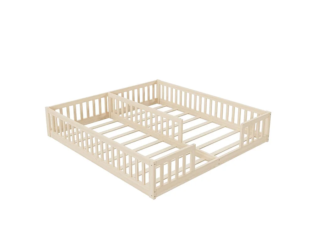 Letto bambino 90x200 cm con sponde di sicurezza e doghe, pannello in legno di pino e MDF, adatto a 2 bambini, facile da montare