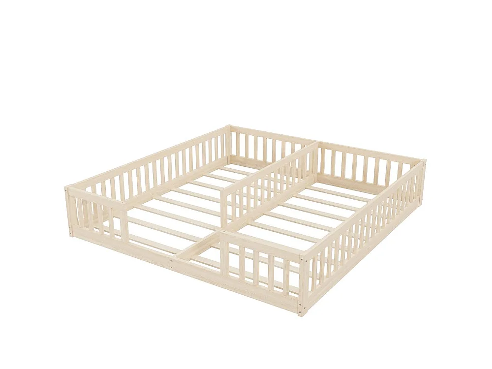 Letto bambino 90x200 cm con sponde di sicurezza e doghe, pannello in legno di pino e MDF, adatto a 2 bambini, facile da montare