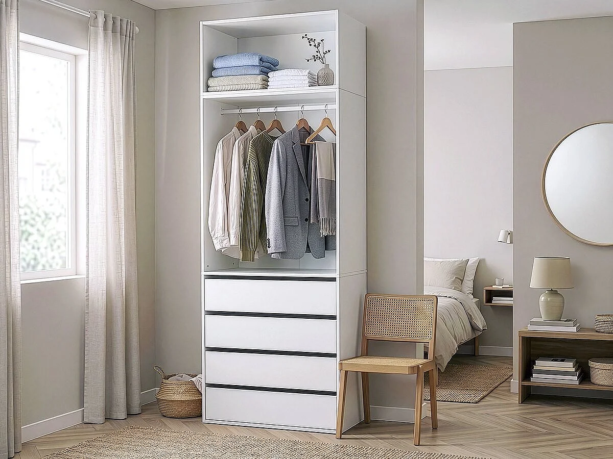 "Opéra White Wood Walk-in Closet Förlängningsmodul 80x45x40 cm - Stabil Konstruktion - Kompatibel med Opéra-serien"