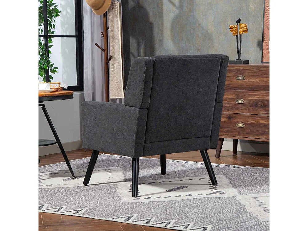 Fauteuil en cuir suédé à boutons – Siège Mid-Century avec mousse haute densité et pieds en bois massif pour salon et chambre