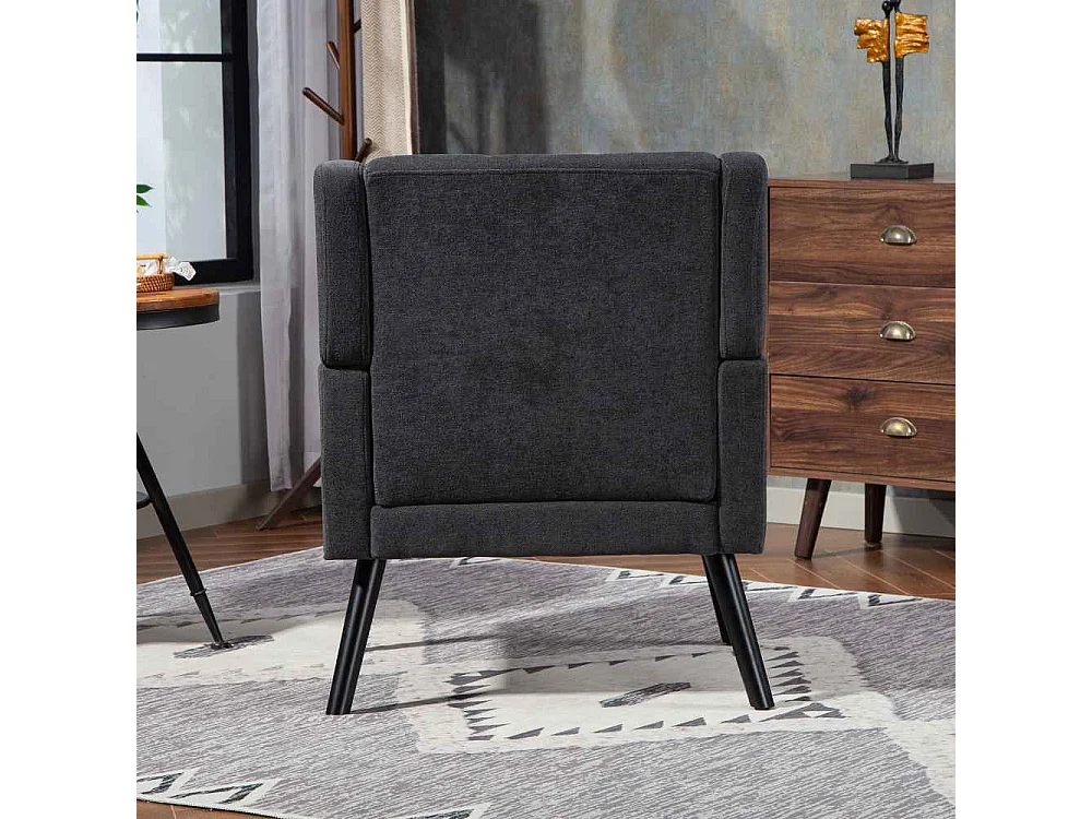 Fauteuil en cuir suédé à boutons – Siège Mid-Century avec mousse haute densité et pieds en bois massif pour salon et chambre