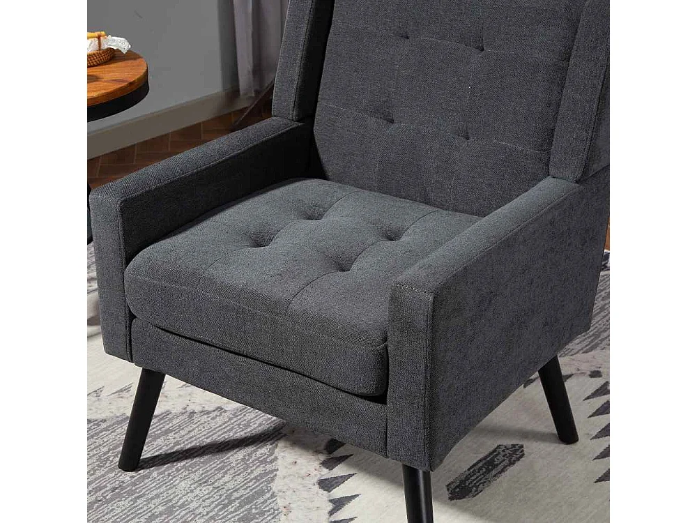 Fauteuil en cuir suédé à boutons – Siège Mid-Century avec mousse haute densité et pieds en bois massif pour salon et chambre