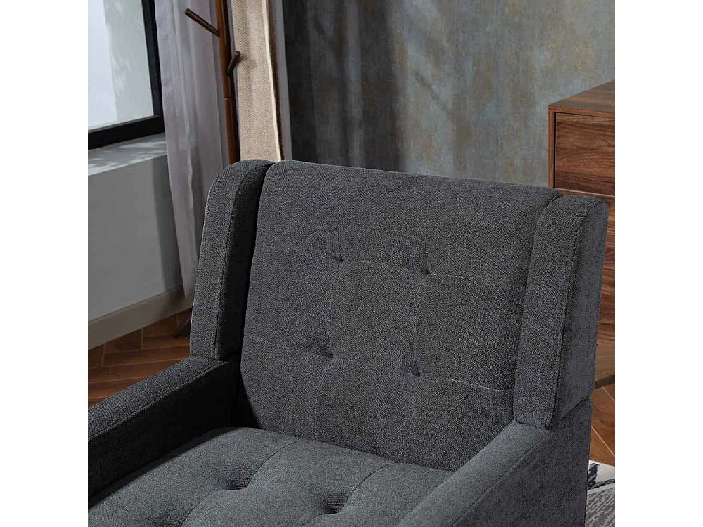 Fauteuil en cuir suédé à boutons – Siège Mid-Century avec mousse haute densité et pieds en bois massif pour salon et chambre