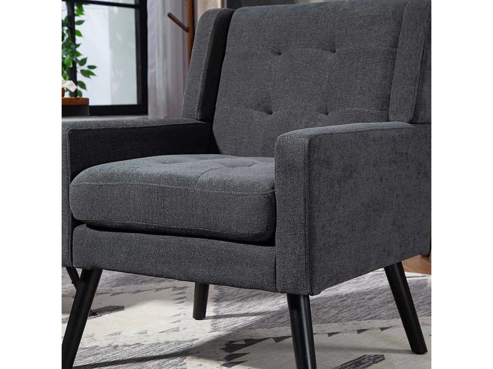 Fauteuil en cuir suédé à boutons – Siège Mid-Century avec mousse haute densité et pieds en bois massif pour salon et chambre