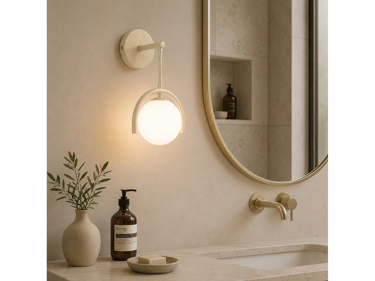 Elegant Beige Metall Vägglampa 20x20 cm GEDIK-20445