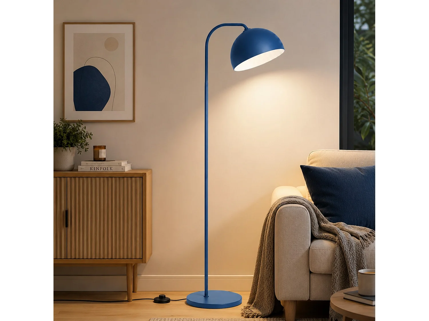 "Yaka" Blå Metall Golvlampa - 51 x 51 cm - Varmt Ljus för Vardagsrum eller Läshörna