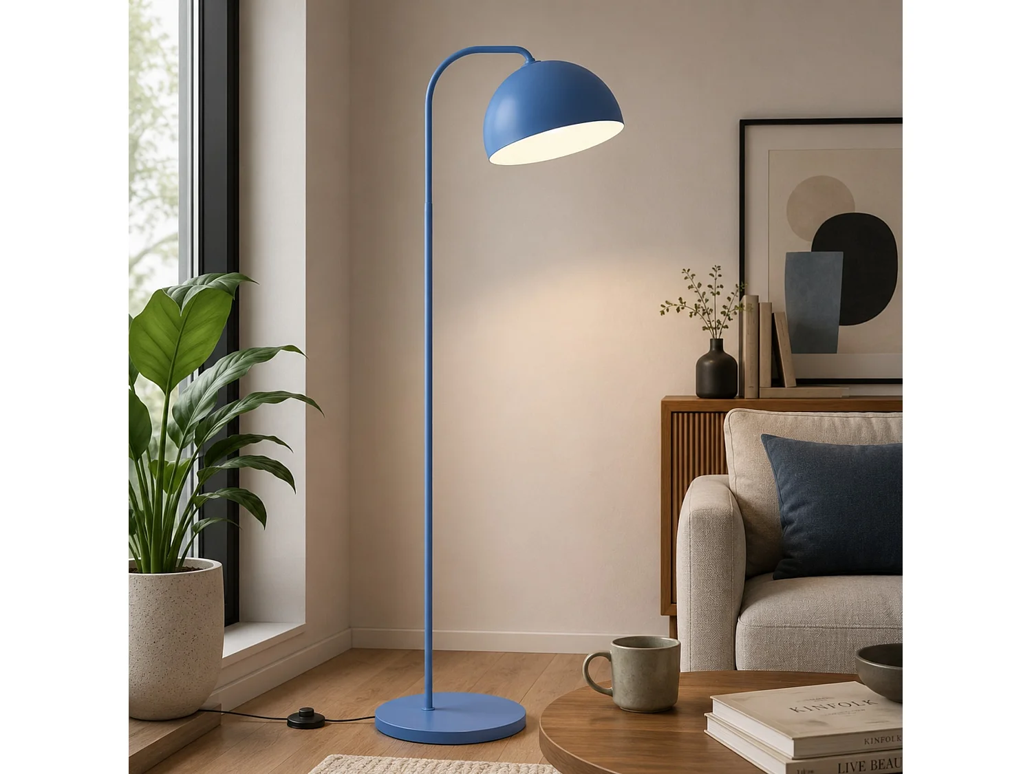 "Yaka" Blå Metall Golvlampa - 51 x 51 cm - Varmt Ljus för Vardagsrum eller Läshörna
