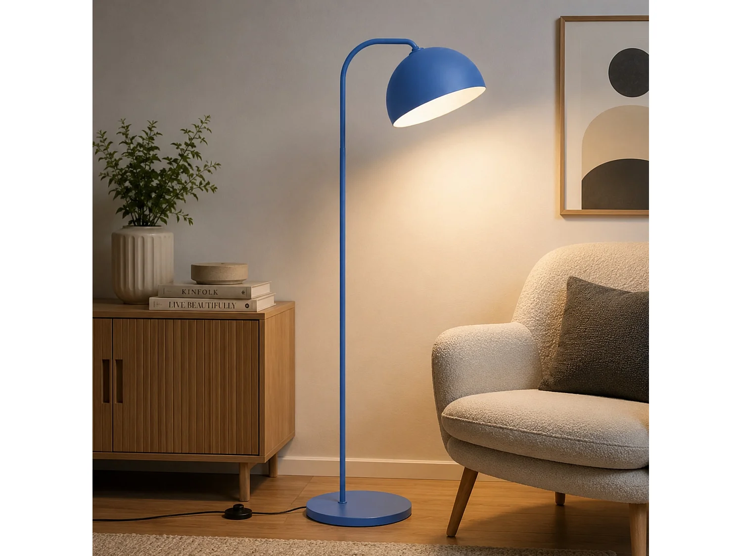 "Yaka" Blå Metall Golvlampa - 51 x 51 cm - Varmt Ljus för Vardagsrum eller Läshörna