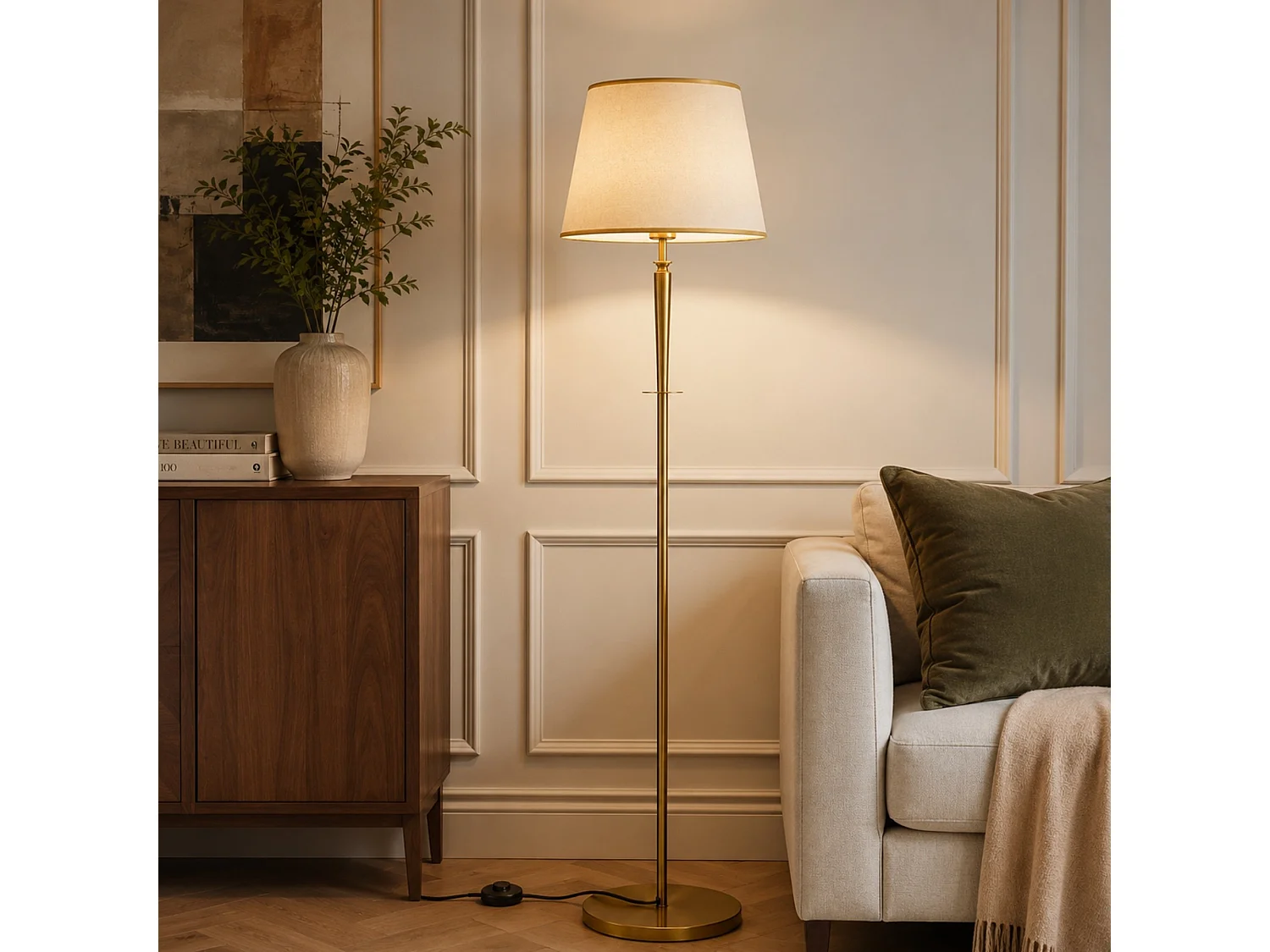 Lampada da terra in metallo beige "Milano" - 40 x 40 cm - Elegante apparecchio di illuminazione per soggiorno o angolo lettura