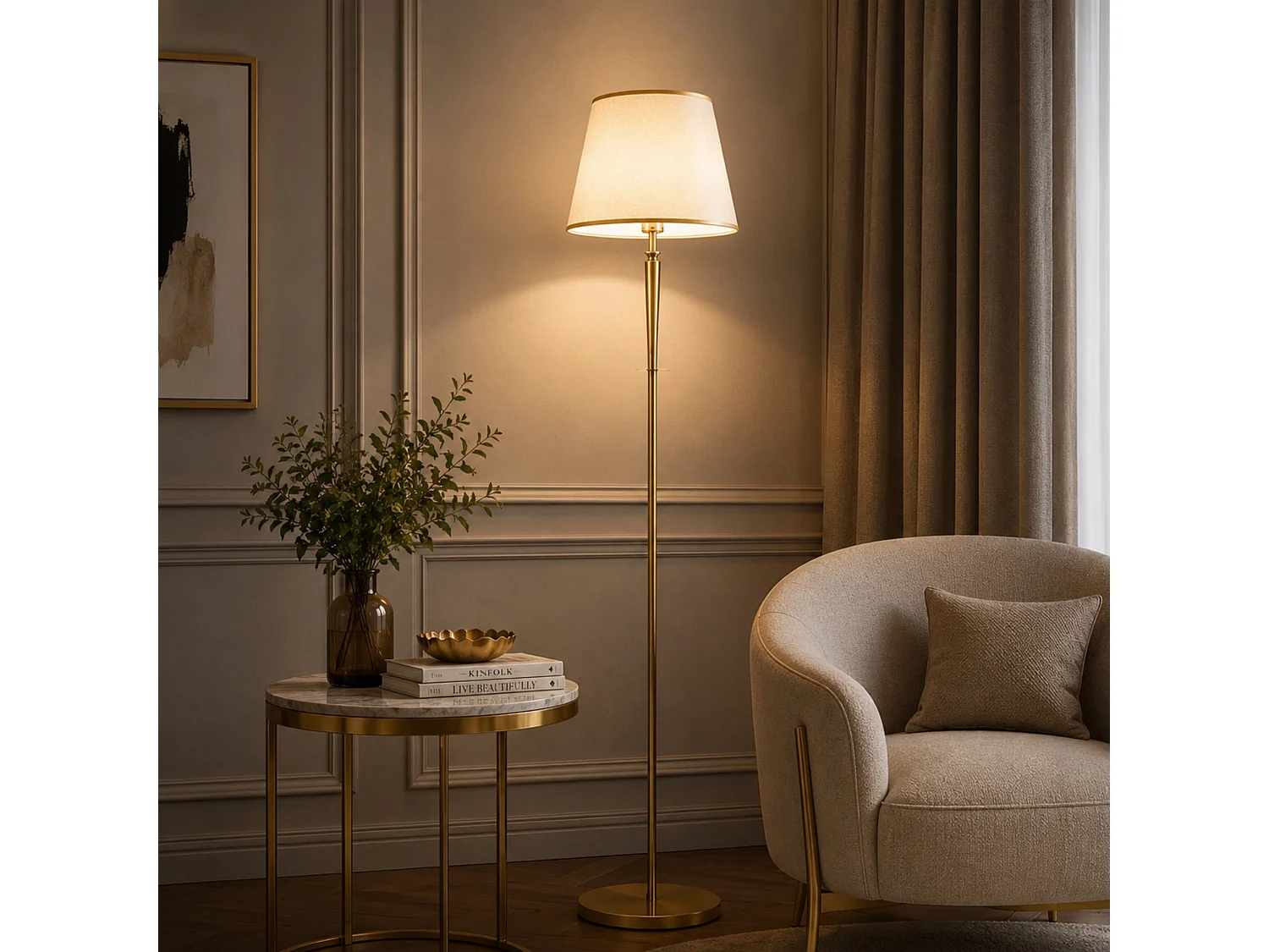 Lampada da terra in metallo beige "Milano" - 40 x 40 cm - Elegante apparecchio di illuminazione per soggiorno o angolo lettura