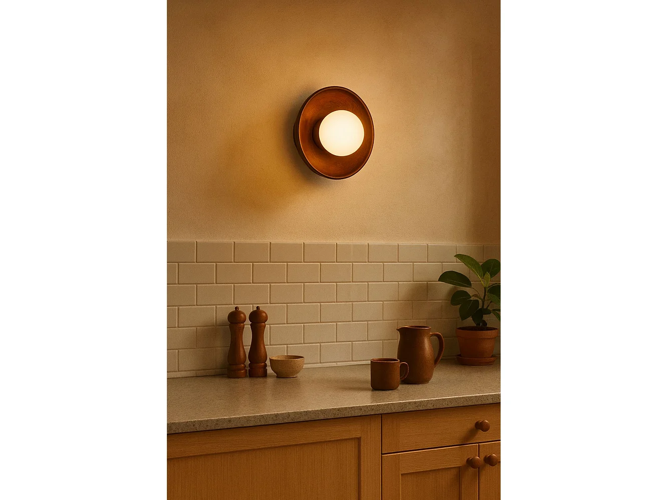 "Elegant Hand-S Trä och Glas Vägglampa - Valnöt/Vit - 24x10x24 cm"