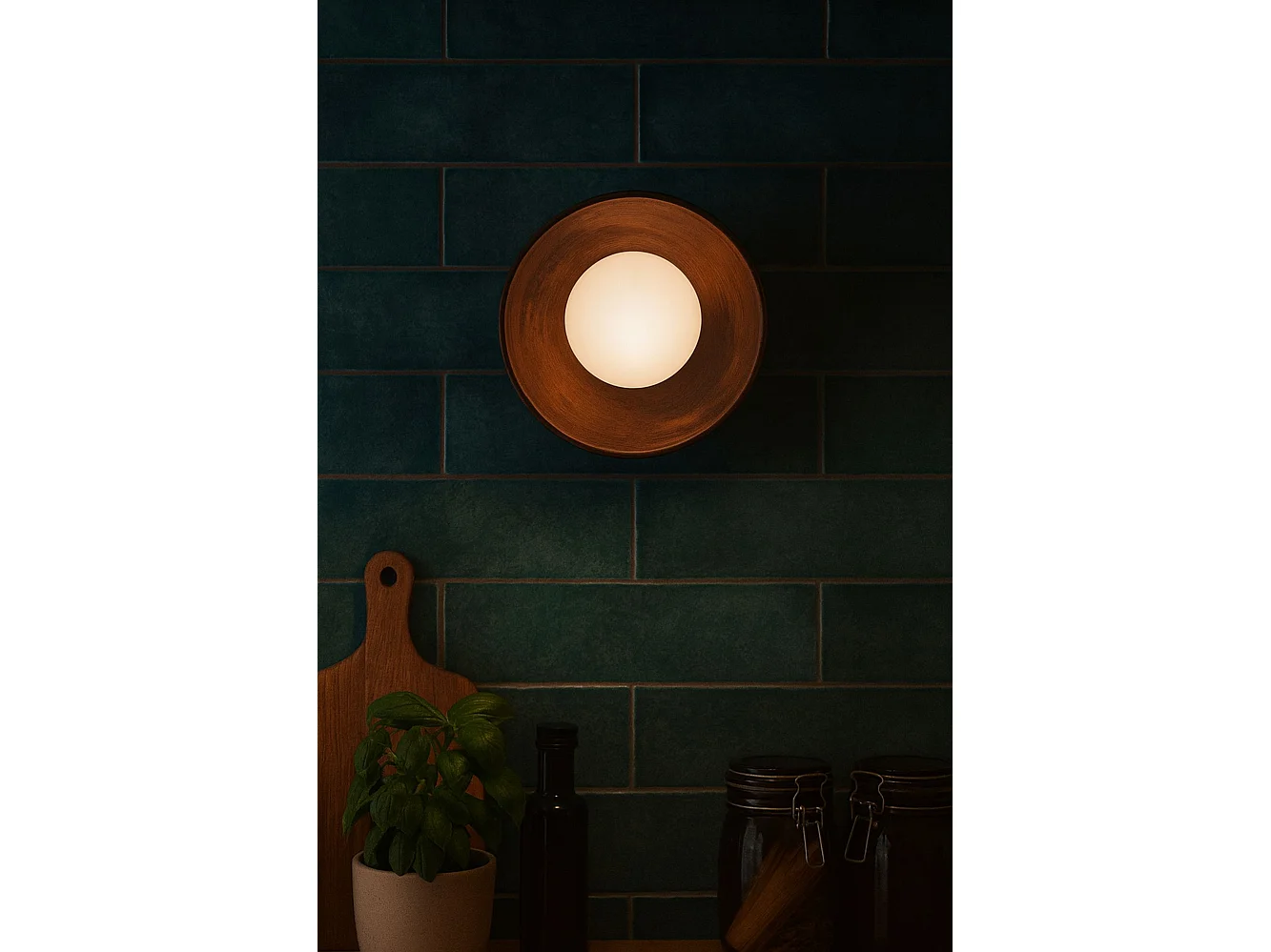 "Elegant Hand-S Trä och Glas Vägglampa - Valnöt/Vit - 24x10x24 cm"