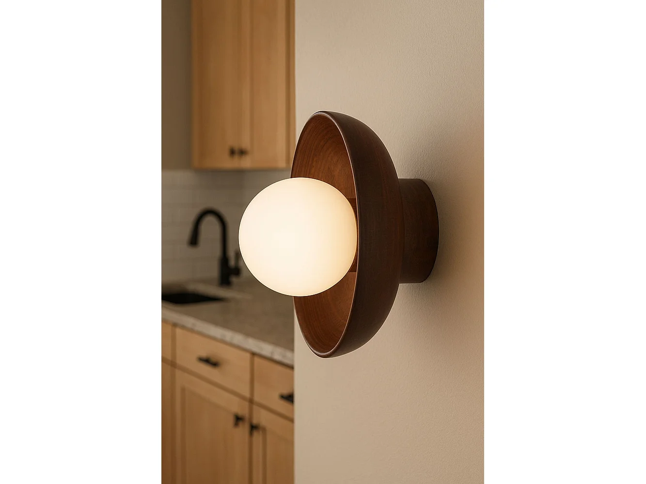 "Elegant Hand-S Trä och Glas Vägglampa - Valnöt/Vit - 24x10x24 cm"