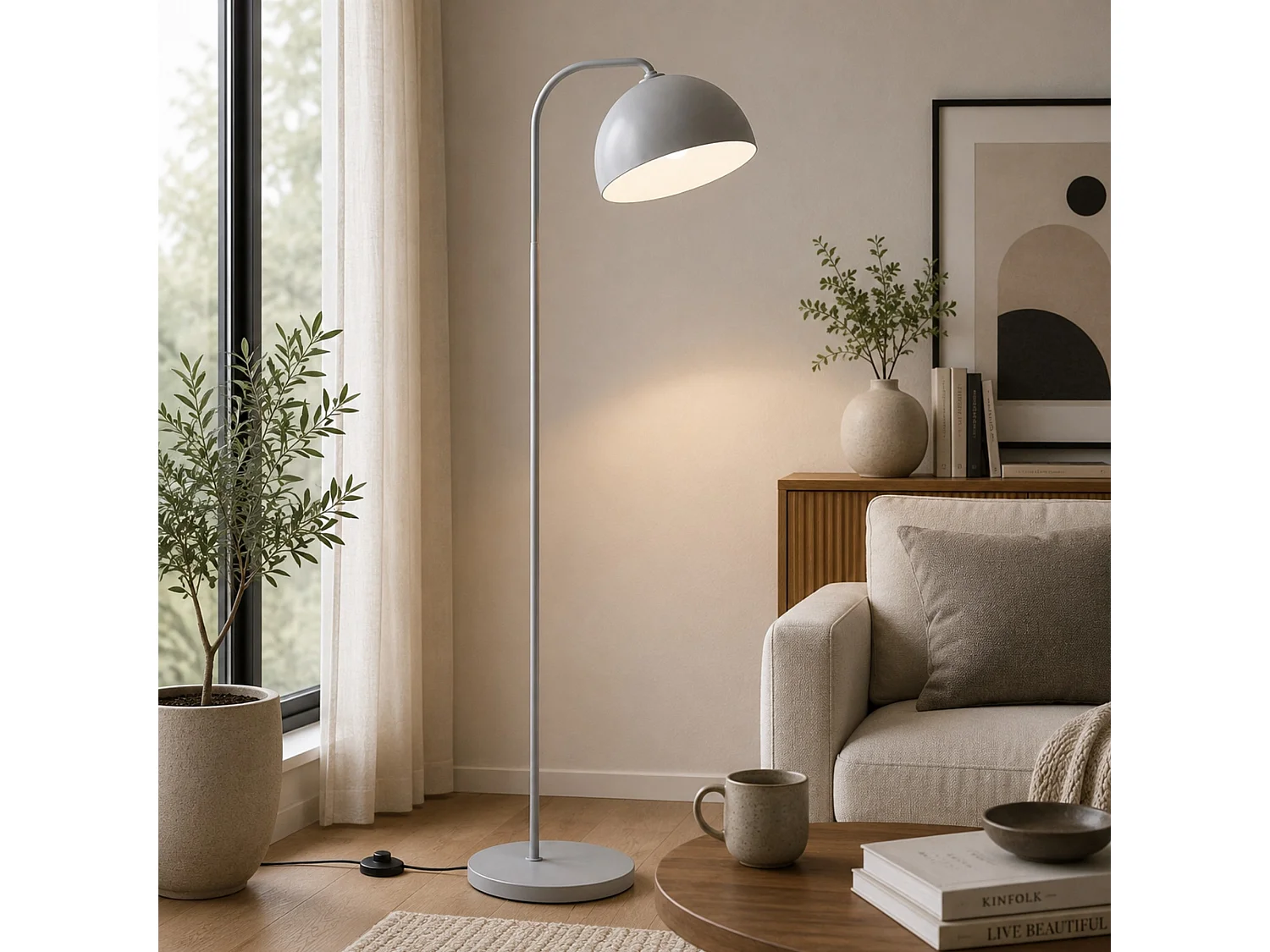 "Yaka" Metall Golvlampa - 51 x 51 cm - Grå